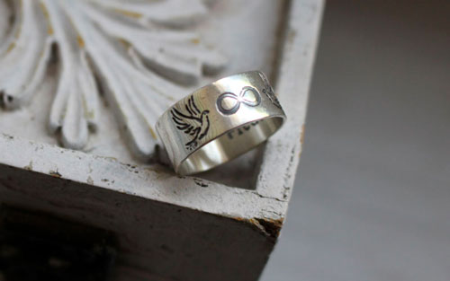 Destiny, engraved wedding rings, bohemian nature ring in silver