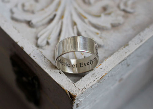 Destiny, engraved bohemian nature wedding bands in sterling silver