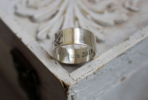 Destiny, engraved bohemian nature wedding bands in sterling silver