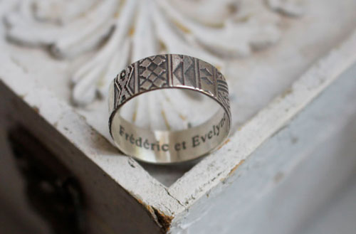 Destiny, engraved bohemian nature wedding bands in sterling silver