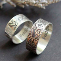 Destiny, engraved bohemian nature wedding bands in sterling silver