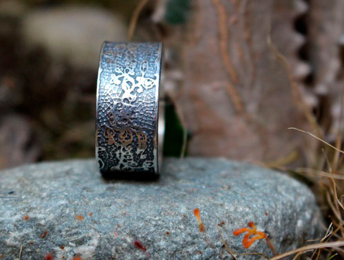 Embroidery, etched lace ring in sterling silver