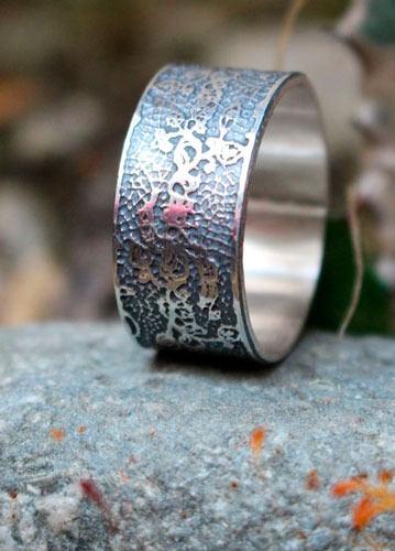 Embroidery, etched lace ring in sterling silver