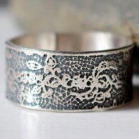 Embroidery ring, etched lace jewelry in sterling silver