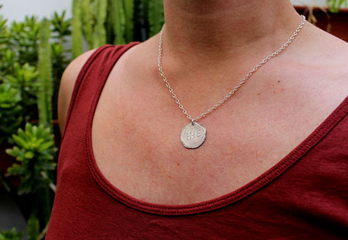 Engraved tree, initial in tree vein pattern pendant in sterling silver