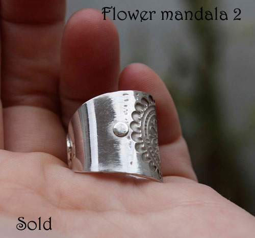 Flower mandala 2, Buddhist-inspired ring in sterling silver