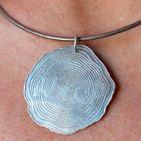 Forever, engraved commemorative tree slice pendant in sterling silver