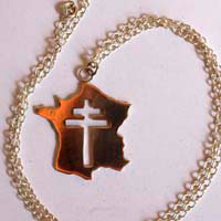 France History, French map and Lorraine cross pendant in sterling silver