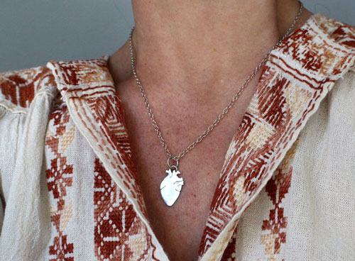 Frida's heart, anatomical heart necklace in sterling silver
