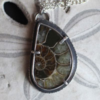 From the bottom of the ocean, fossil ammonite necklace in sterling silver