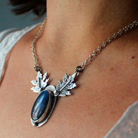 Frost leaves, leaf necklace in sterling silver and labradorite