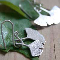 Ginkgo biloba, vegetal leaf earrings in sterling silver