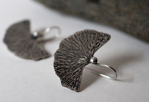 Ginkgo leaf, medical plant earrings in sterling silver