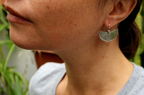 Ginkgo leaf, medical plant earrings in sterling silver