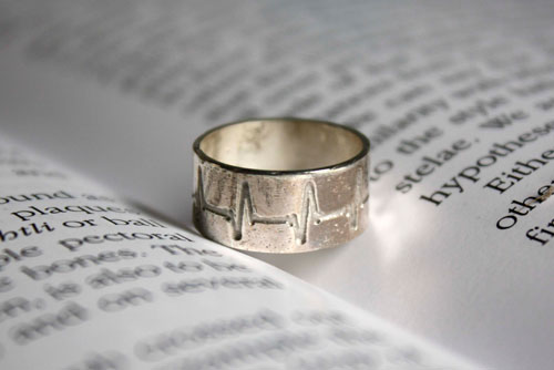 Heartbeat, lifeline ring in sterling silver