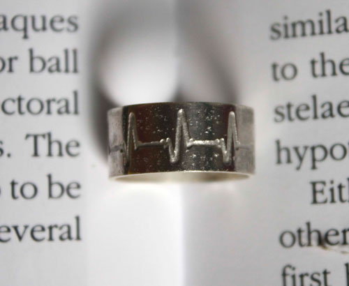 Heartbeat, lifeline ring in sterling silver