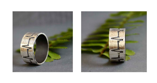 Heartbeat, lifeline ring in sterling silver