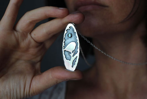 I’ll spread my wings, bird and branch necklace in sterling silver and blue zircon