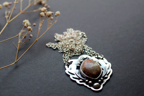 In the hollow of the oak tree, oak leaf necklace in sterling silver and autumn jasper