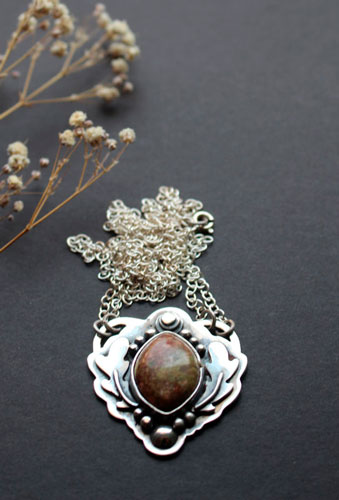 In the hollow of the oak tree, oak leaf necklace in sterling silver and autumn jasper