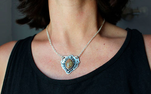 In the hollow of the oak tree, oak leaf necklace in sterling silver and autumn jasper