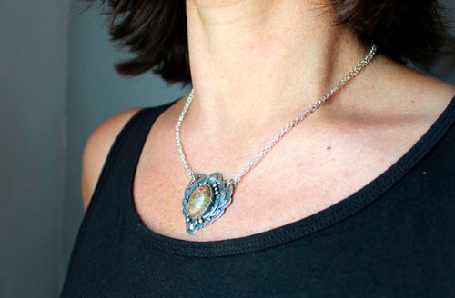 In the hollow of the oak tree, oak leaf necklace in sterling silver and autumn jasper