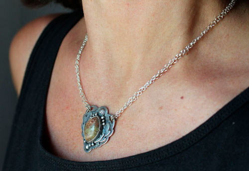 In the hollow of the oak tree, oak leaf necklace in sterling silver and autumn jasper