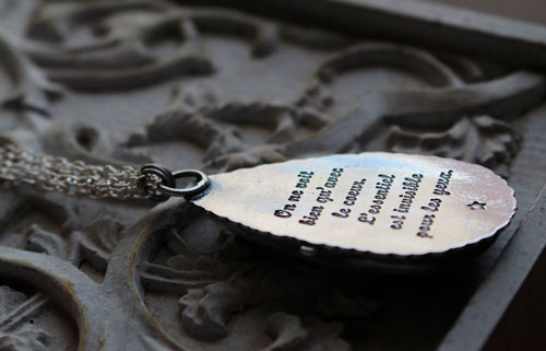 Invisible for the eyes, quote necklace in sterling silver and labradorite 