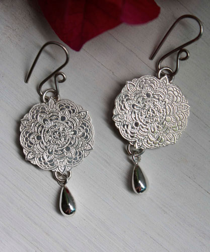 Ishaia, mandala earrings in sterling silver