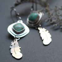 Learning to fly, feather earrings in sterling silver and turquoise