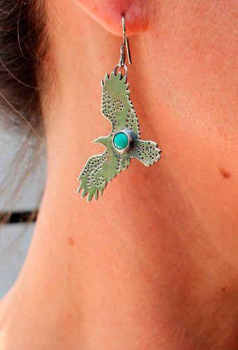 Liberty, eagle and feather earrings in sterling silver and turquoise