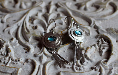 Light blue, celestial earrings in sterling silver and aquamarine