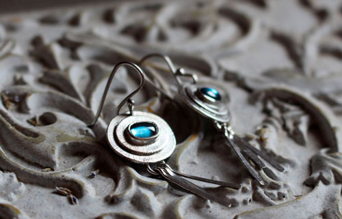 Light blue, celestial earrings in sterling silver and aquamarine