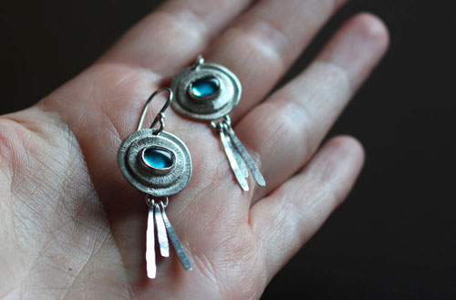 Light blue, celestial earrings in sterling silver and aquamarine