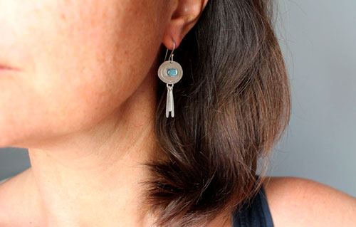 Light blue, celestial earrings in sterling silver and aquamarine