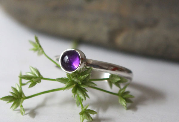 Lilac, February birthstone ring in sterling silver and amethyst