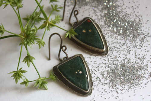 Lost in the stars, stars and planet earrings in sterling silver and ocean jasper