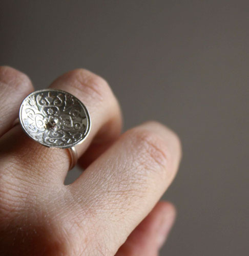 Lyric, medieval etched ring in sterling silver
