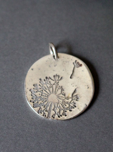 Make a wish, dandelion pendant in sterling silver