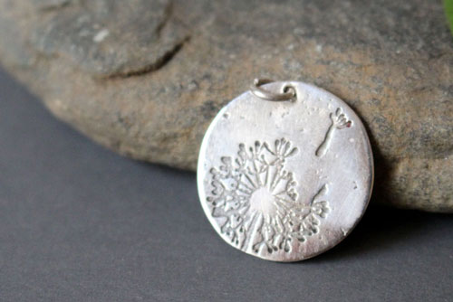 Make a wish, dandelion pendant in sterling silver