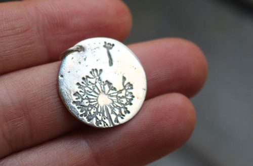 Make a wish, dandelion pendant in sterling silver