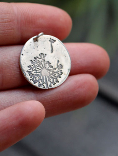 Make a wish, dandelion pendant in sterling silver