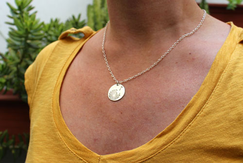 Make a wish, dandelion pendant in sterling silver