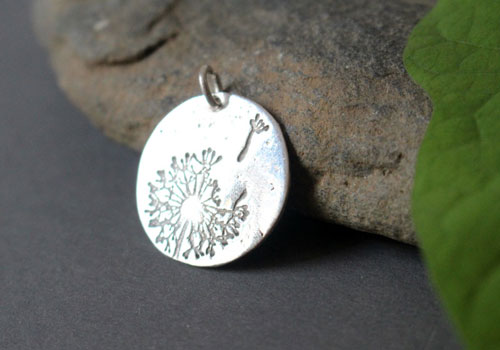 Make a wish, dandelion pendant in sterling silver