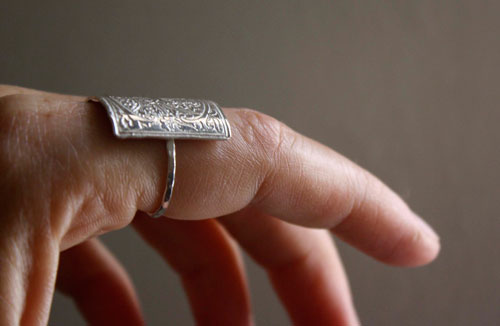 Medieval monogram, middle-ages illumination ring in sterling silver