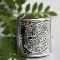 Medieval monogram, middle-ages illumination ring in sterling silver