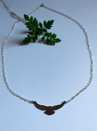Message, bird necklace in sterling silver