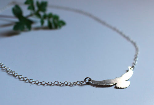 Message, bird necklace in sterling silver