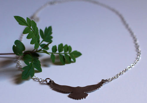 Message, bird necklace in sterling silver