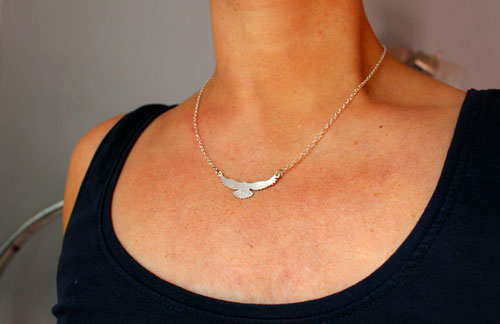 Message, bird necklace in sterling silver